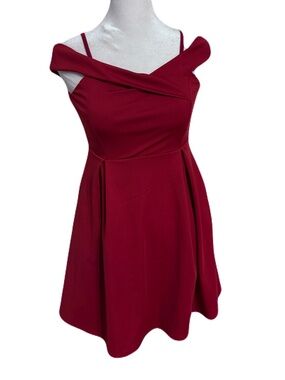 Arshiner Girls Off-Shoulder Fold Pleated Formal Dress - Red (Size 140 / US 9-10)